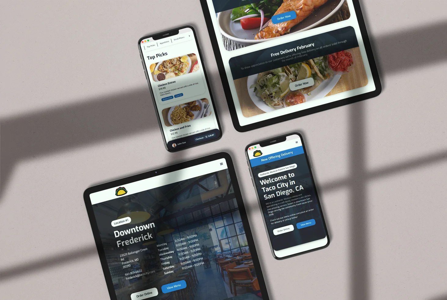 YourMenu UI mockup on iPad and iPhone